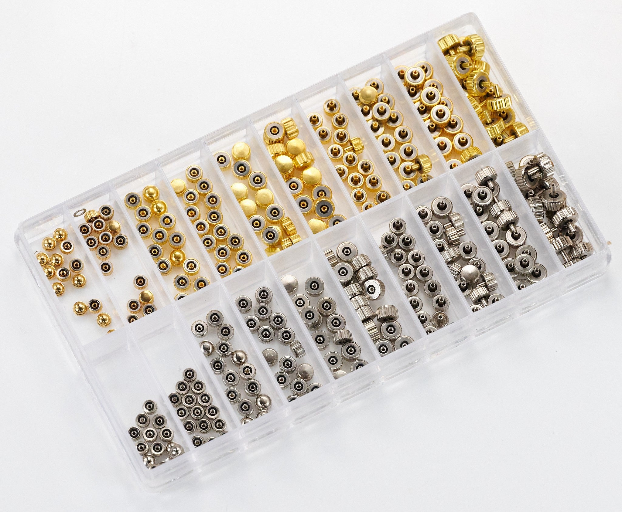 300x Waterproof Watch Crowns Common Sizes Silver Gold Watchmakers Parts Repairs